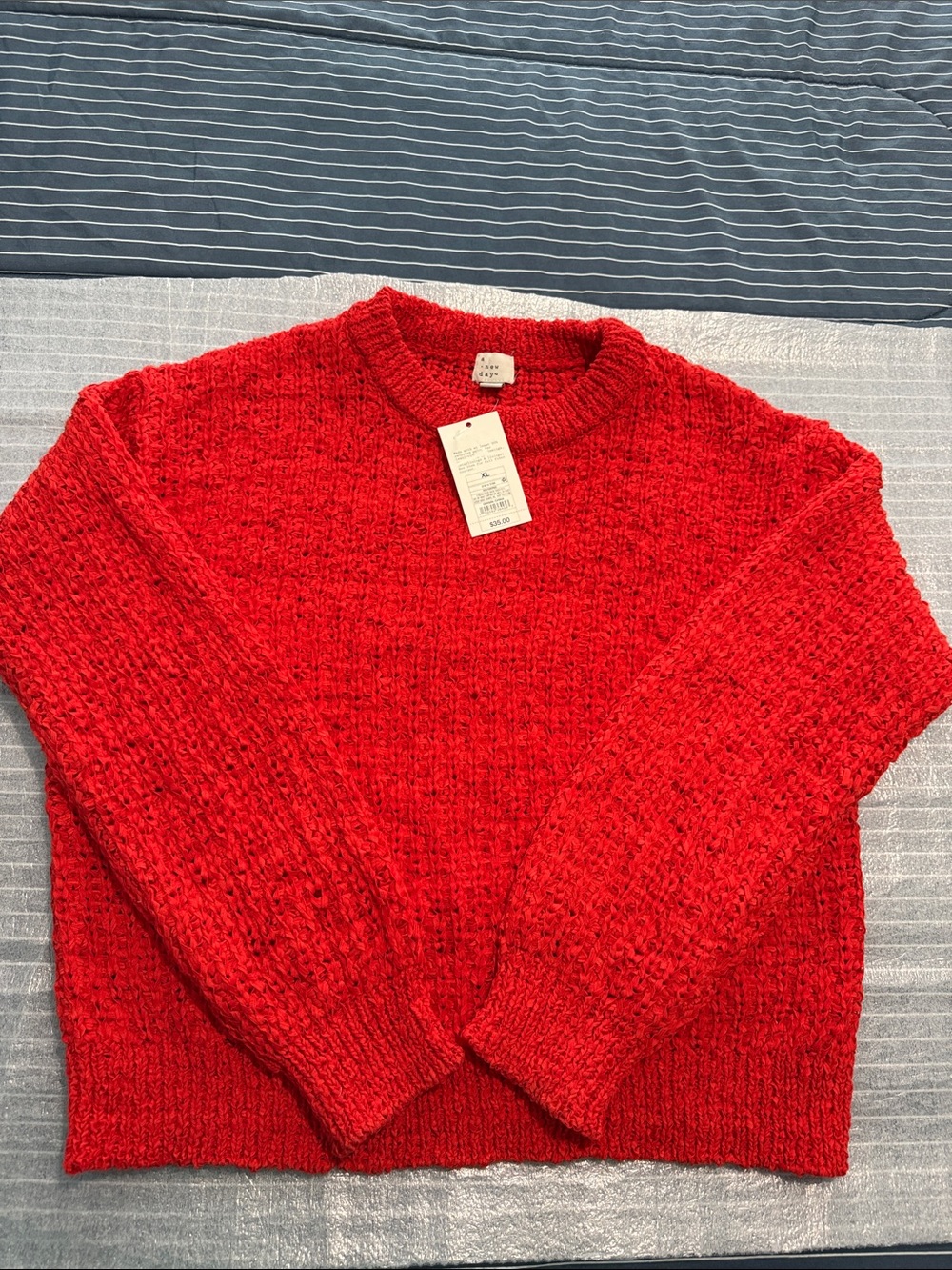Cozy Red Crewneck Chunky Knit Sweater
